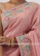 Heavy Border Work Light Pink Shimmer Silk Saree